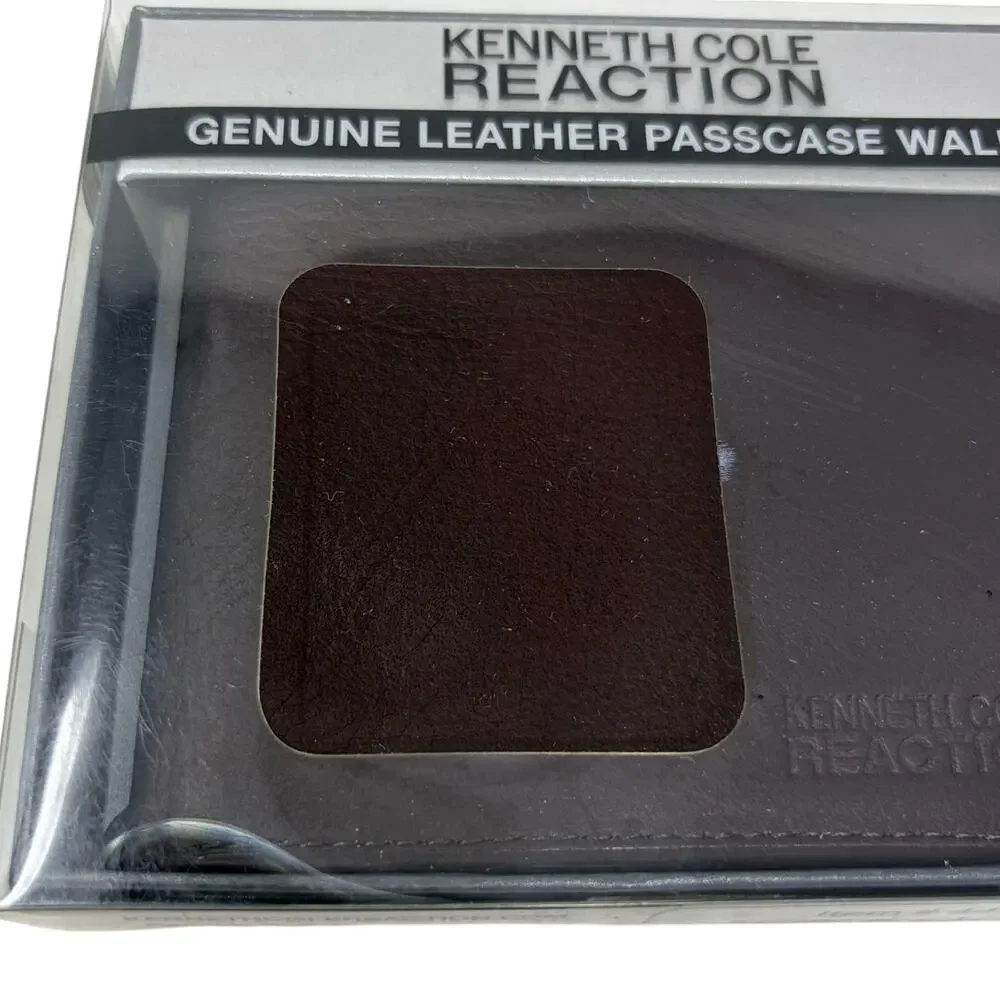 Kenneth Cole Reaction Brown Genuine Leather Passcase Wallet ID Card Holder NEW